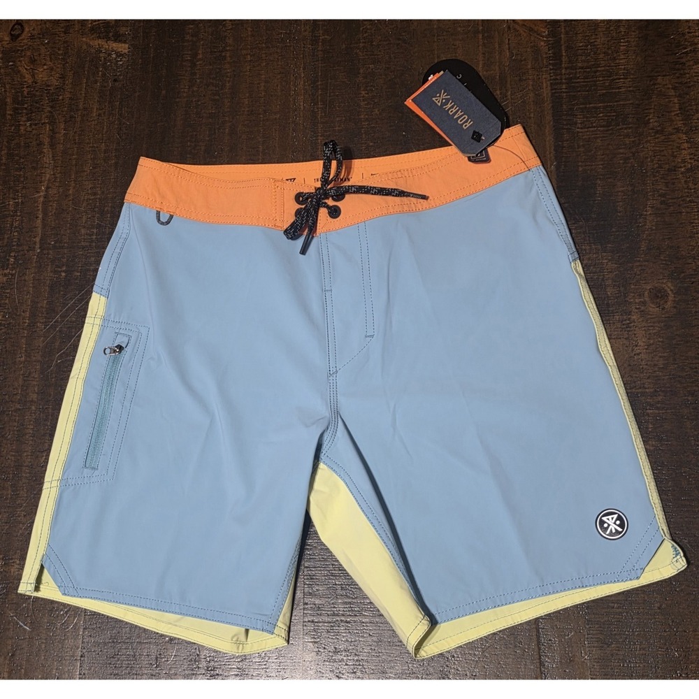 Roark Mens 28 The Boatman 2.0 Boardshorts NWT Blue Orange Surf Swim Trunks 17"